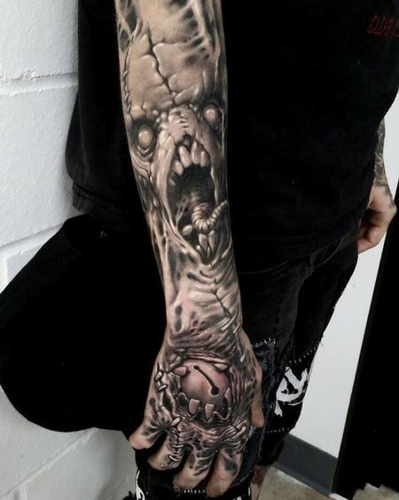 Toxyc  - freehand black and grey sleeve in progress